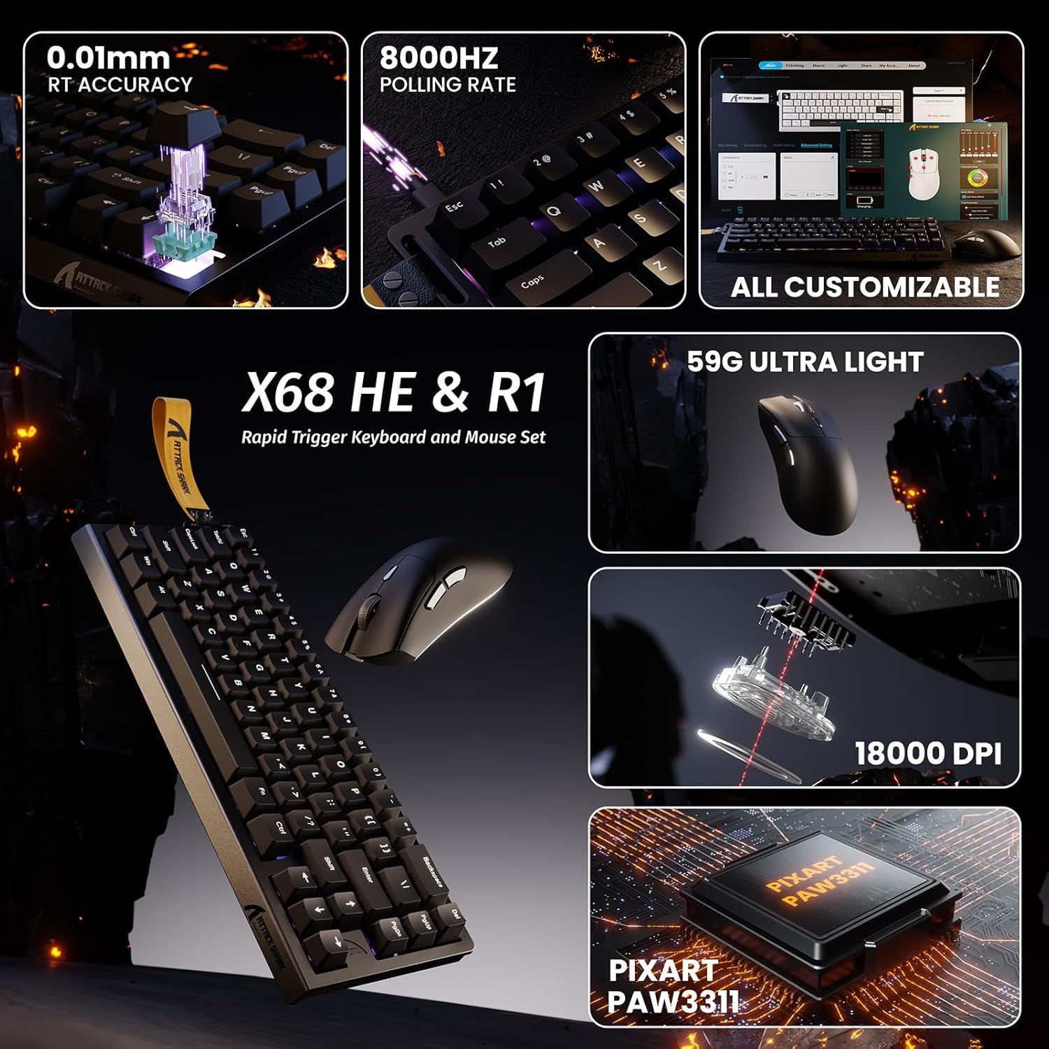 ATTACK SHARK X68 HE Keyboard M - Esports Gaming Uk ulasan dan harga